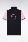 Straight-cut short-sleeved rugby shirt in navy and pink cotton with back embroidery