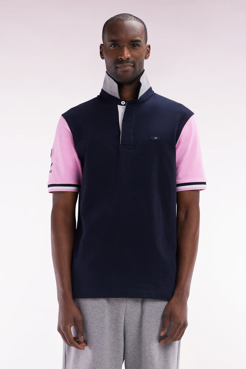 XV de France short-sleeved rugby shirt in navy and pink cotton - Image 1