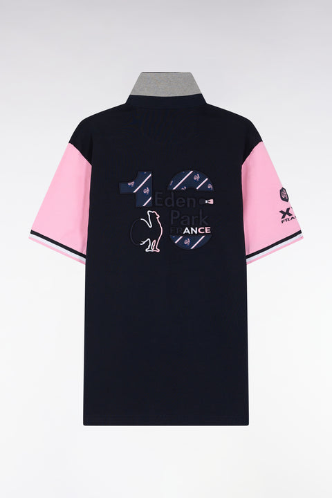 XV de France short-sleeved rugby shirt in navy and pink cotton - Image 2