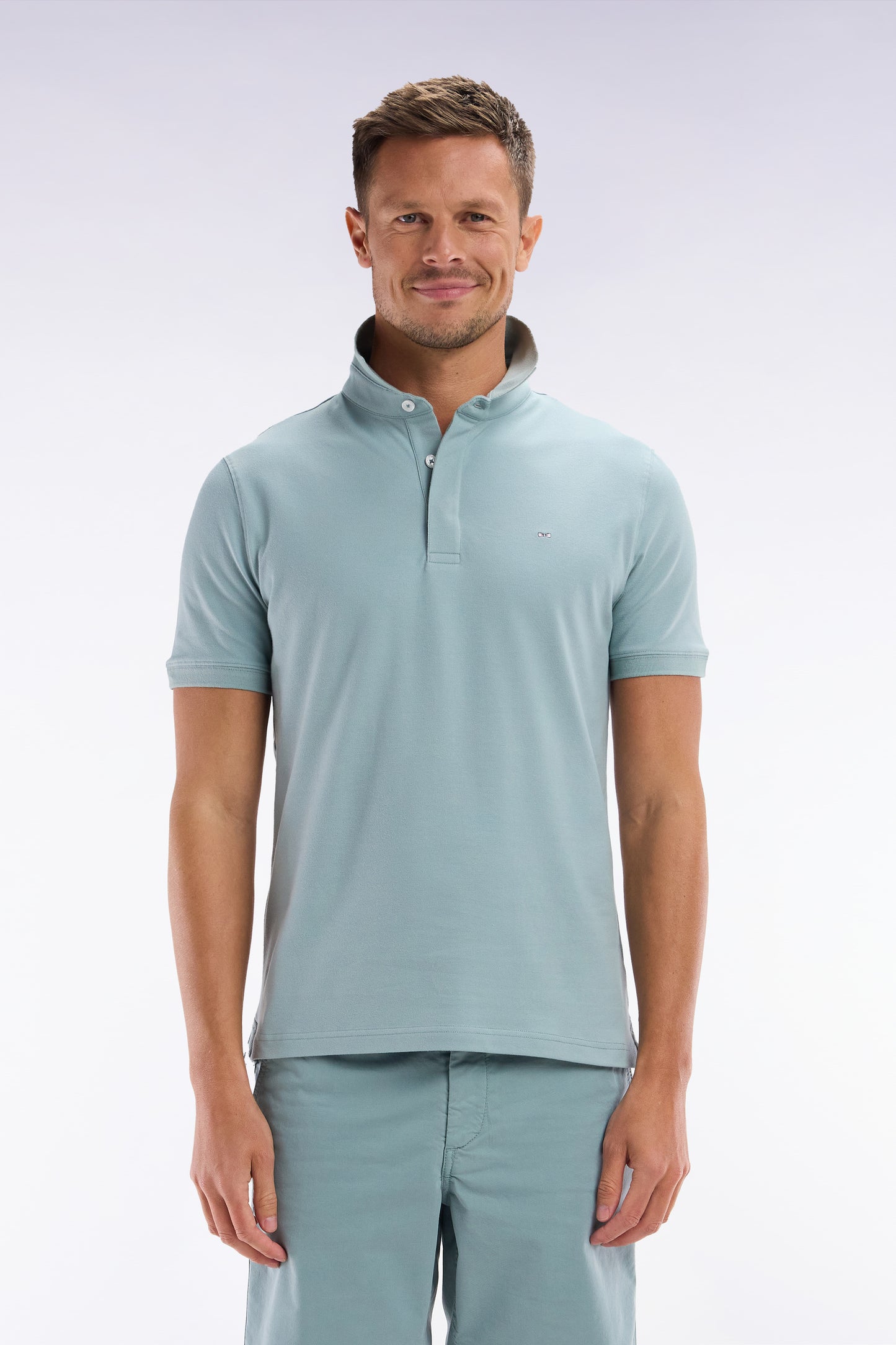 Slim-fit short-sleeved polo shirt in brown stretch cotton piqué