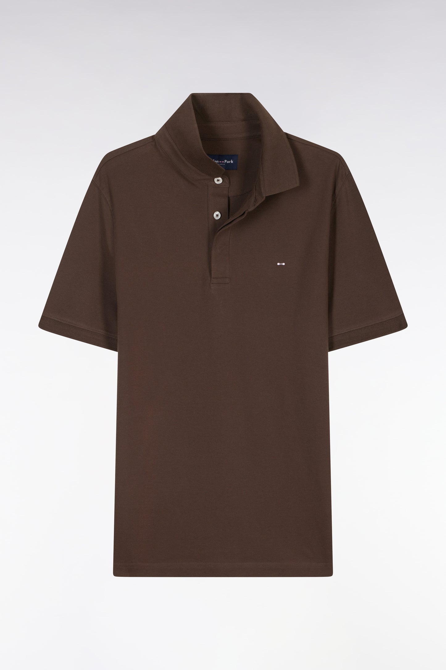 Slim-fit short-sleeved polo shirt in brown stretch cotton piqué