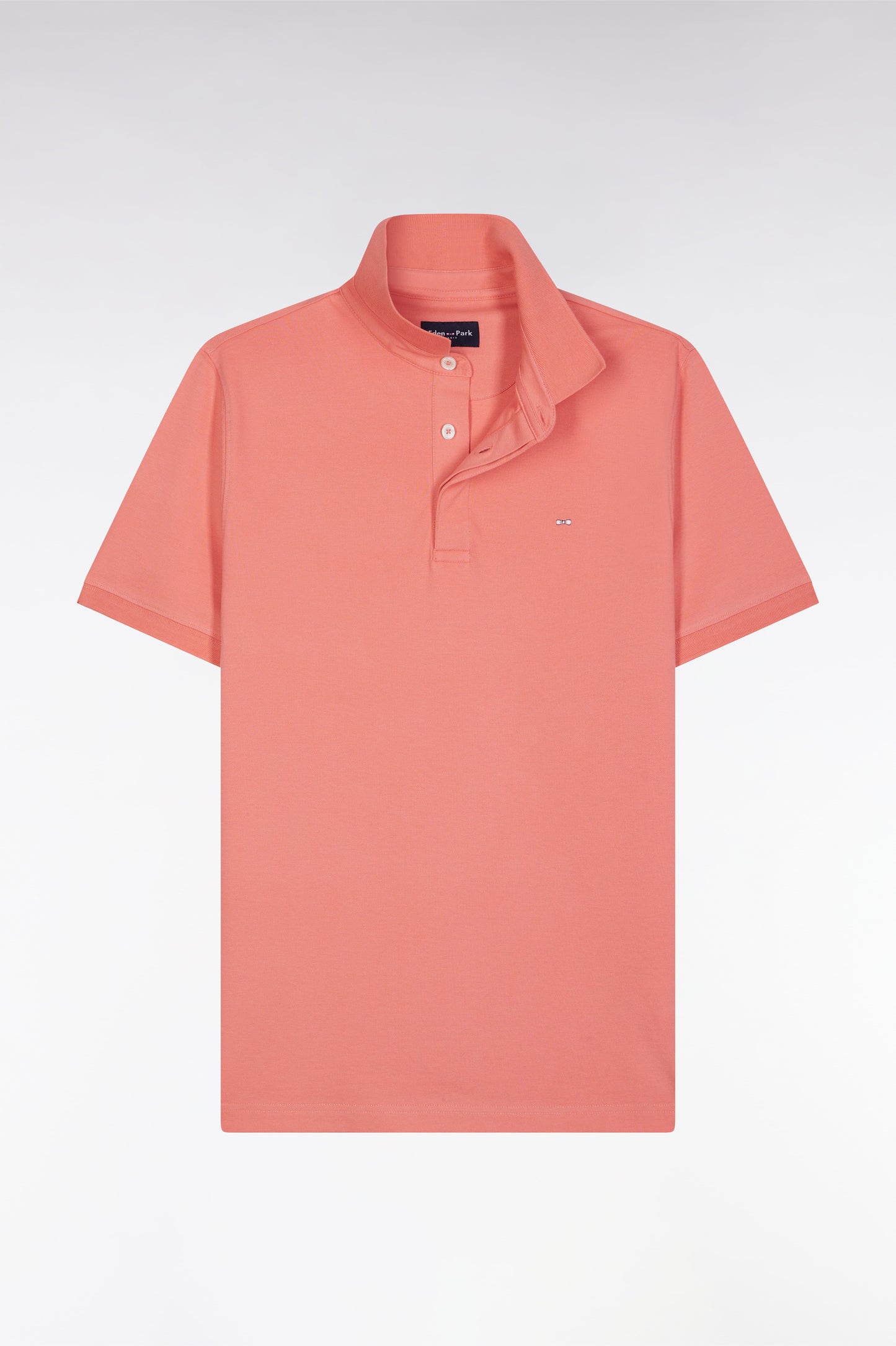 Slim-fit short-sleeved polo shirt in salmon pink stretch cotton piqué