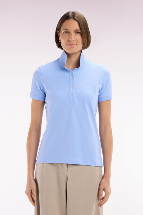 Slim-fit short-sleeved polo shirt in sky blue stretch cotton piqué - Image 3