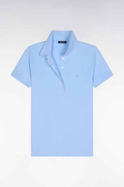 Slim-fit short-sleeved polo shirt in sky blue stretch cotton piqué - Image 2
