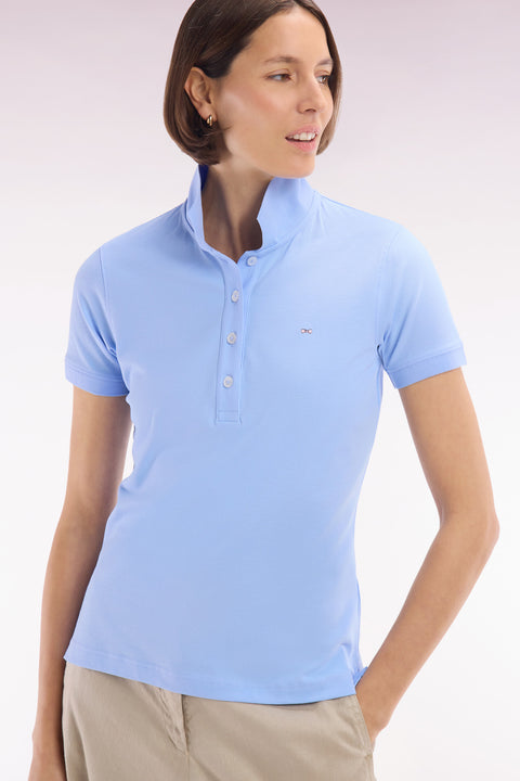 Slim-fit short-sleeved polo shirt in sky blue stretch cotton piqué - Image 1