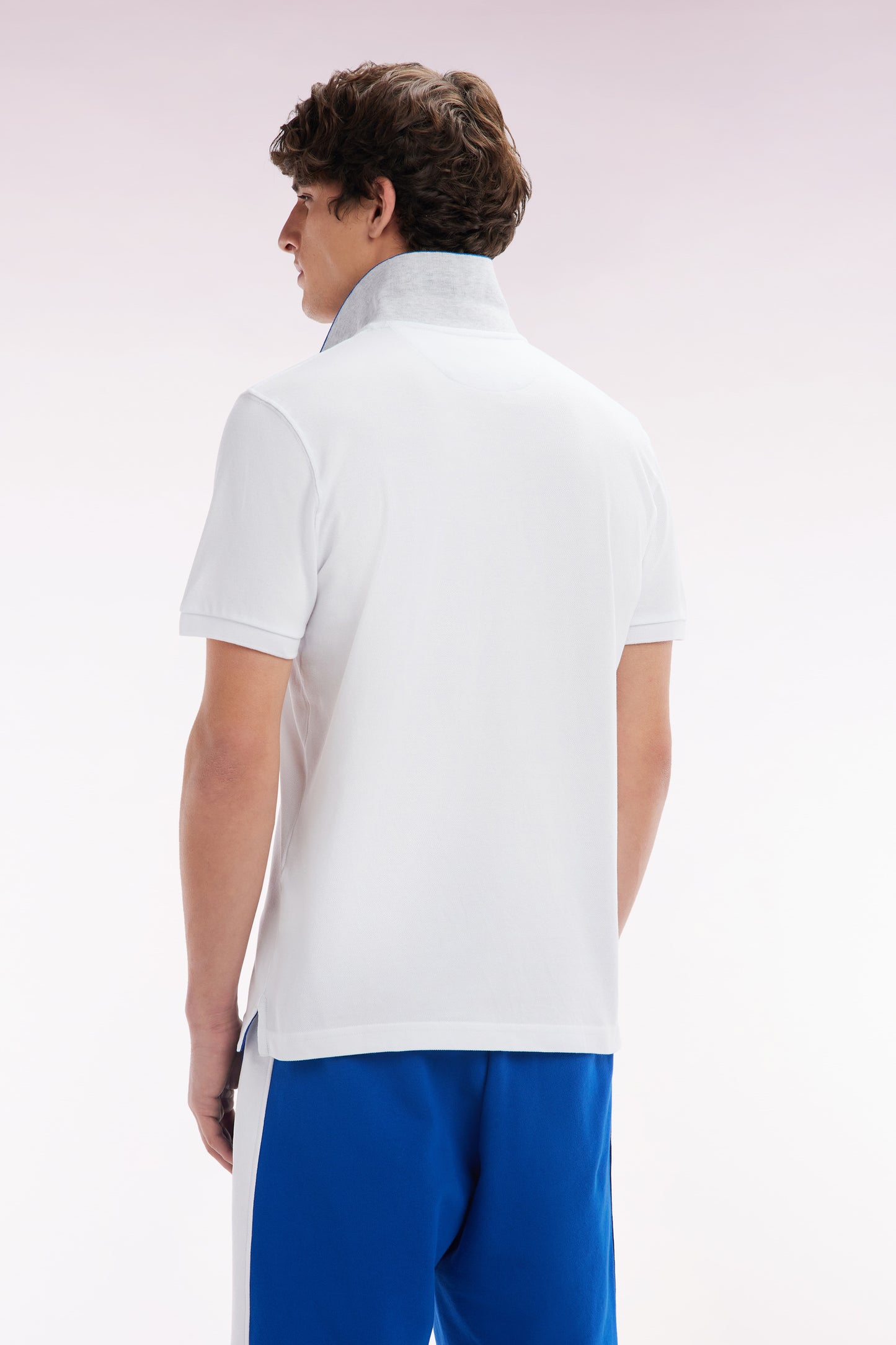 Straight-fit short-sleeved polo shirt in white cotton with two-tone Eden Park jacquard collar