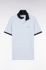 Slim-fit short-sleeved sailor polo shirt in sky blue striped stretch cotton