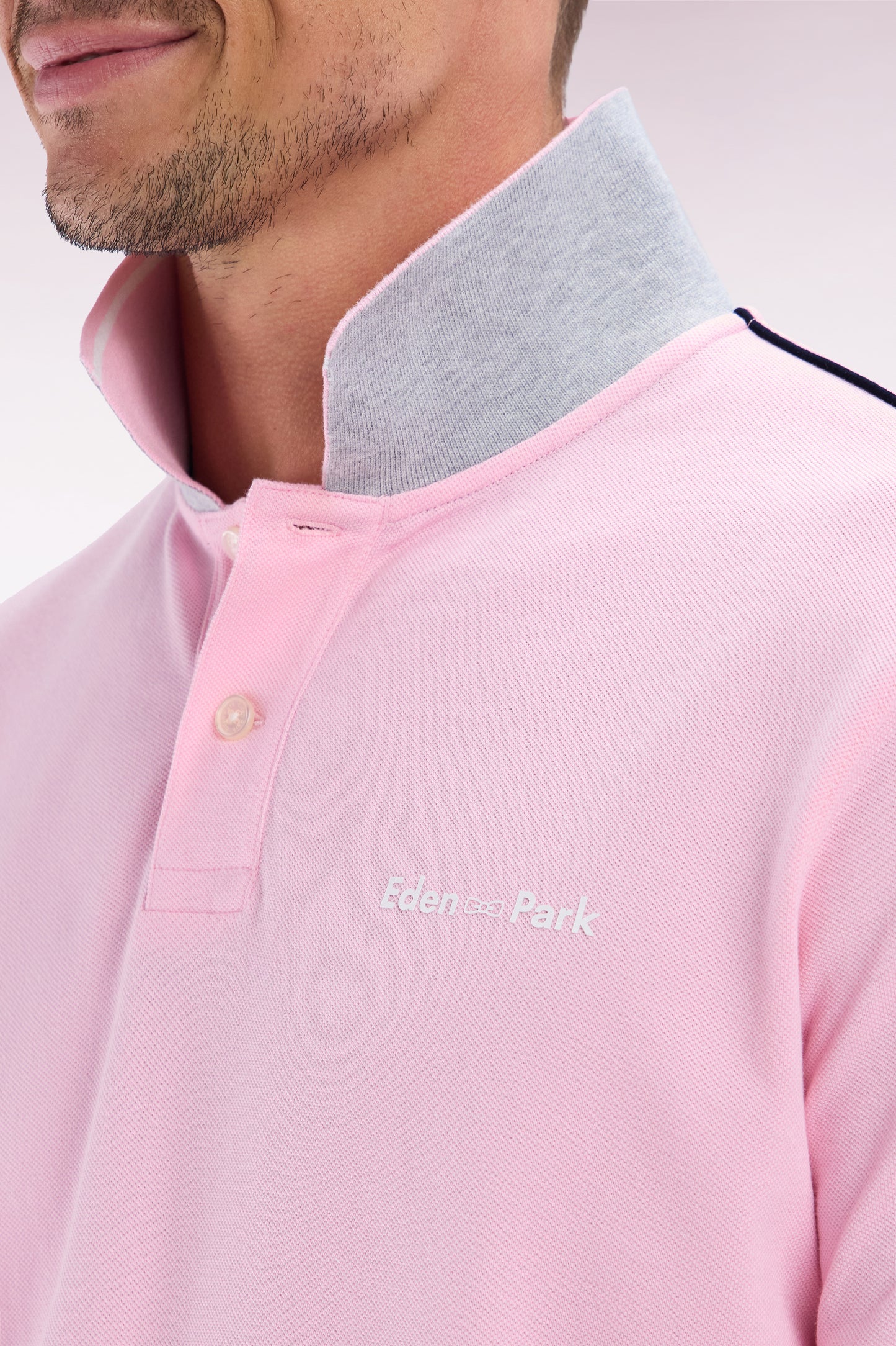 Relaxed-fit plain short-sleeved polo shirt in pink cotton with Eden Park lettering