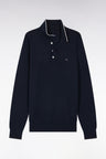 Straight-fit navy and grey cotton jumper with a rugby-style collar