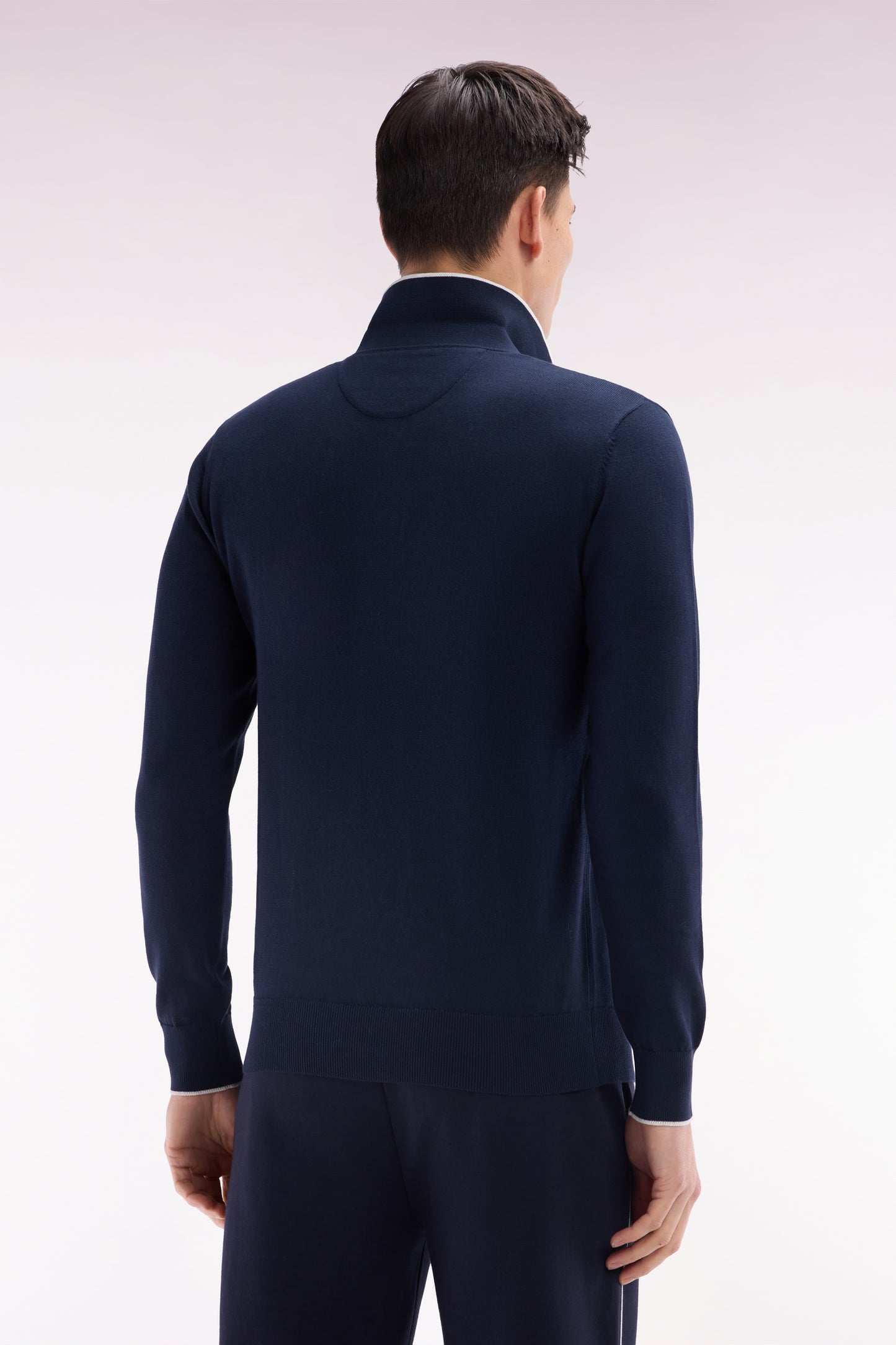 Straight-fit navy and grey cotton jumper with a rugby-style collar