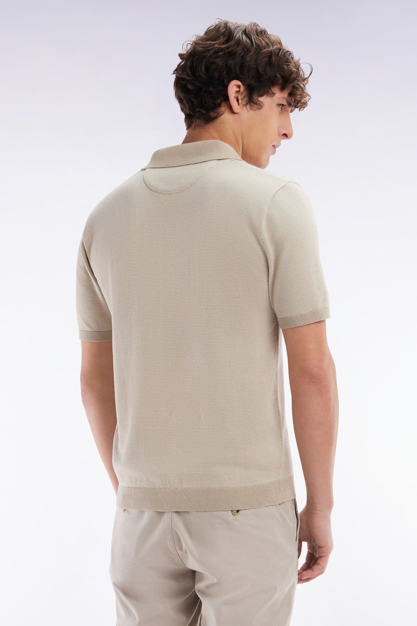 Straight-cut beige cotton polo neck jumper