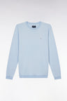 Straight-fit round neck cotton jumper in sky blue cotton