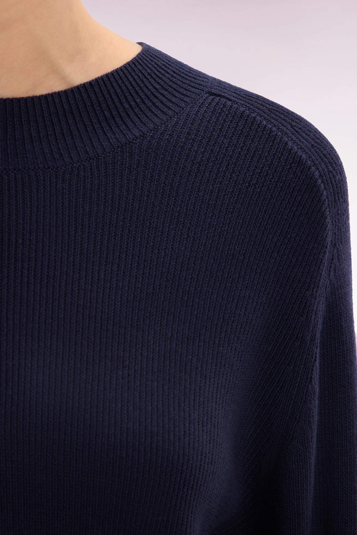 Relaxed-fit navy ribbed crew neck jumper
