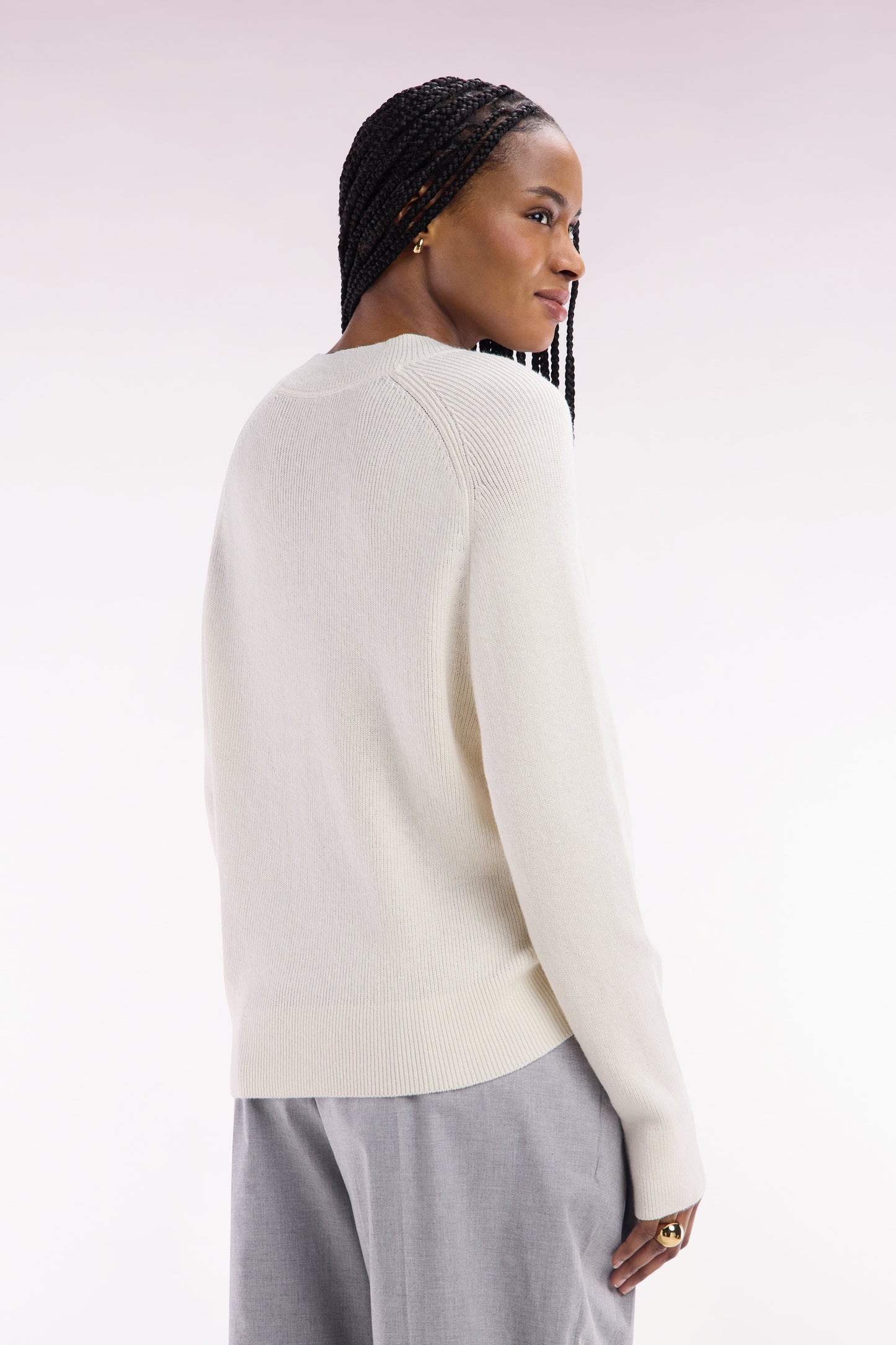 Relaxed-fit ecru ribbed crew neck jumper