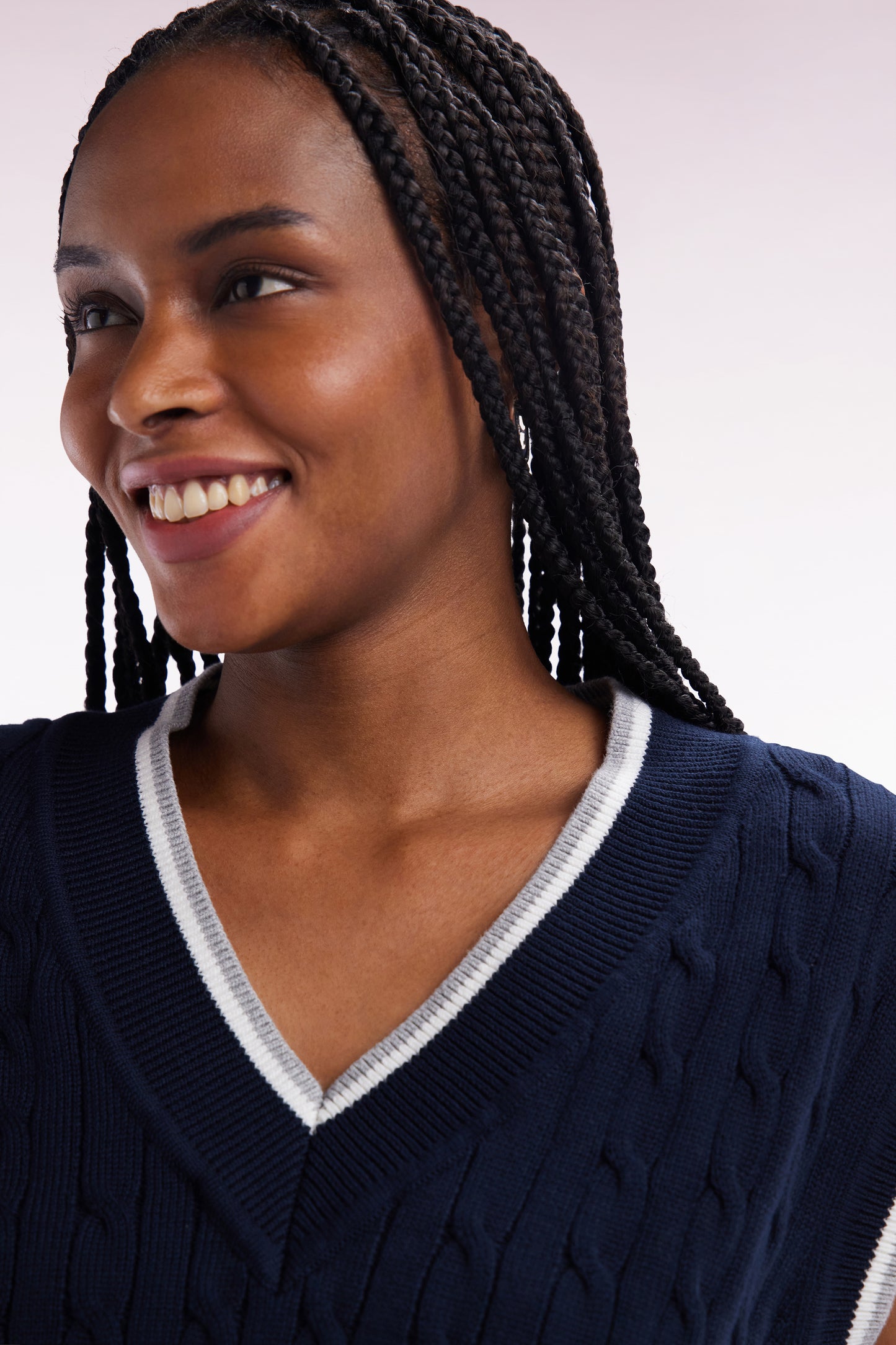 Relaxed-fit navy blue cable cotton sleeveless jumper