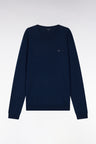 Straight-fit navy cotton-silk blend crewneck jumper