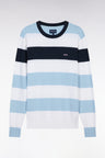 Round collar striped jumper in sky blue and white cotton