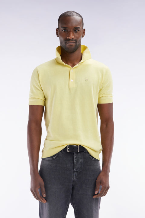 Yellow cotton and silk blend polo-neck sweater, straight cut - Image 1