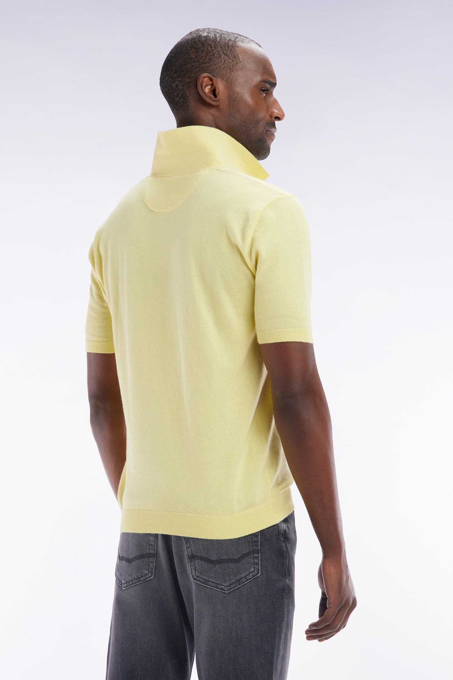 Yellow cotton and silk blend polo-neck sweater, straight cut