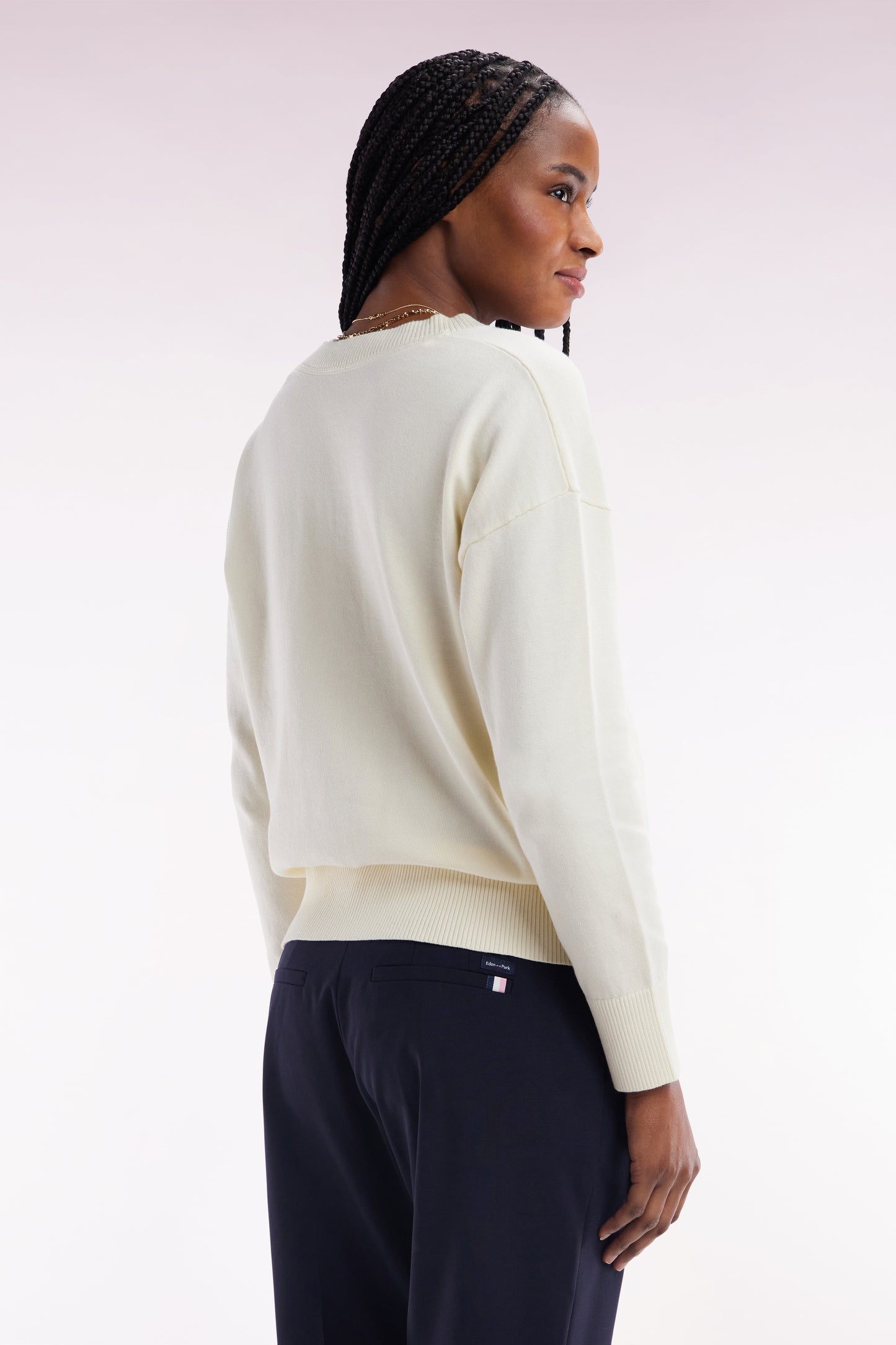 Relaxed-fit beige cotton V-neck jumper