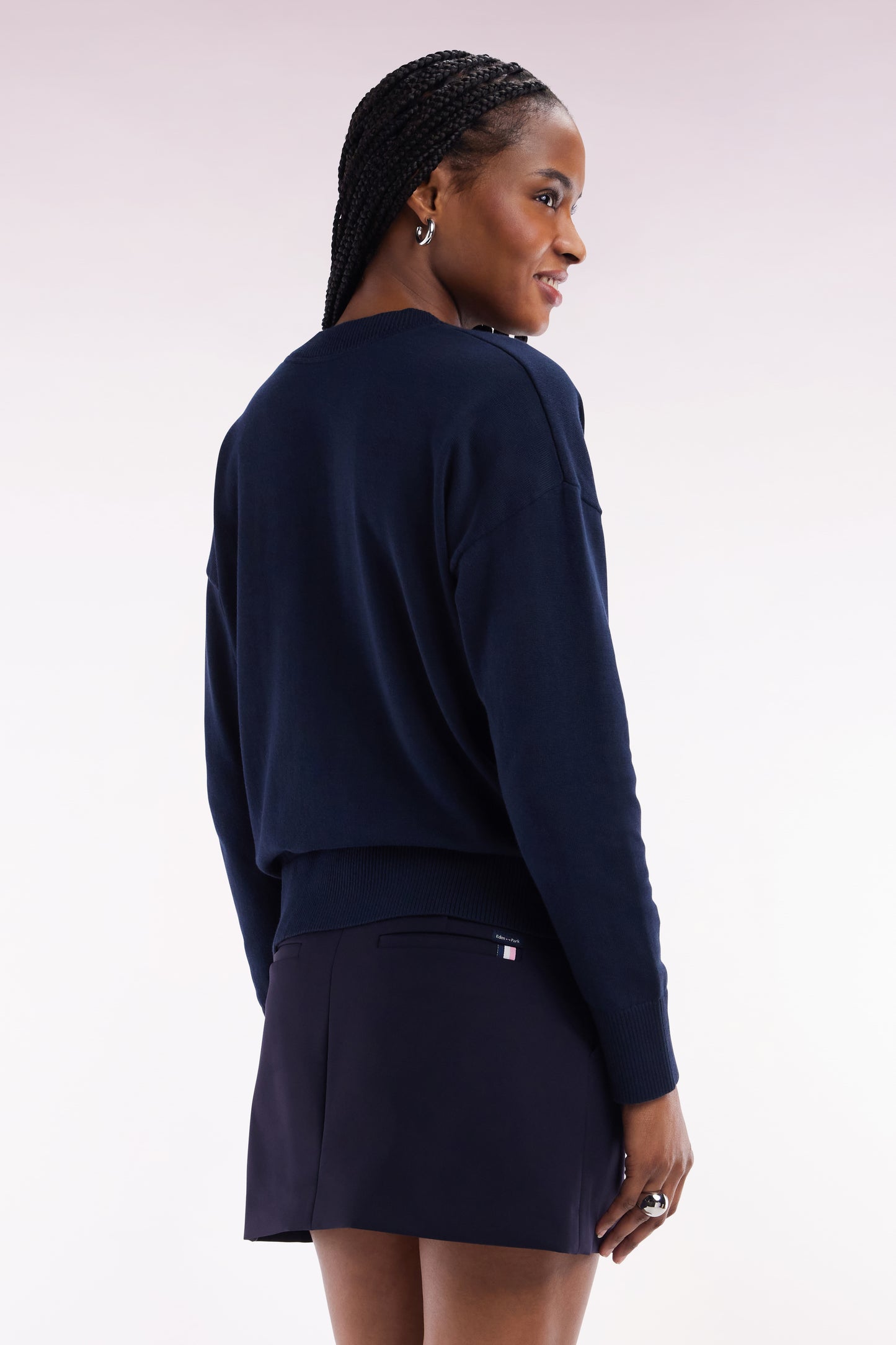 Relaxed-fit navy cotton V-neck jumper