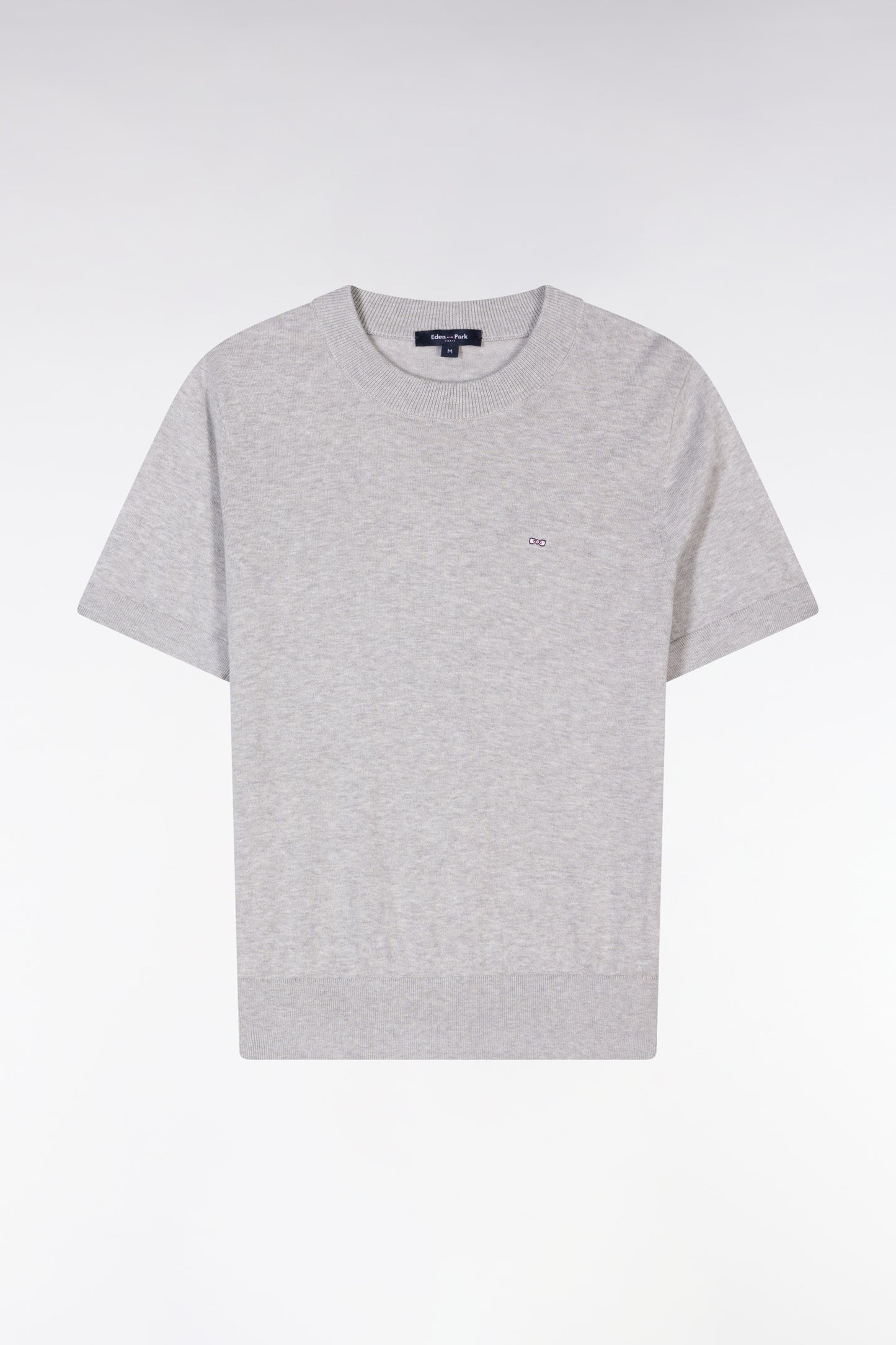 Straight-fit short-sleeved round-neck grey jumper in organic cotton cashmere blend