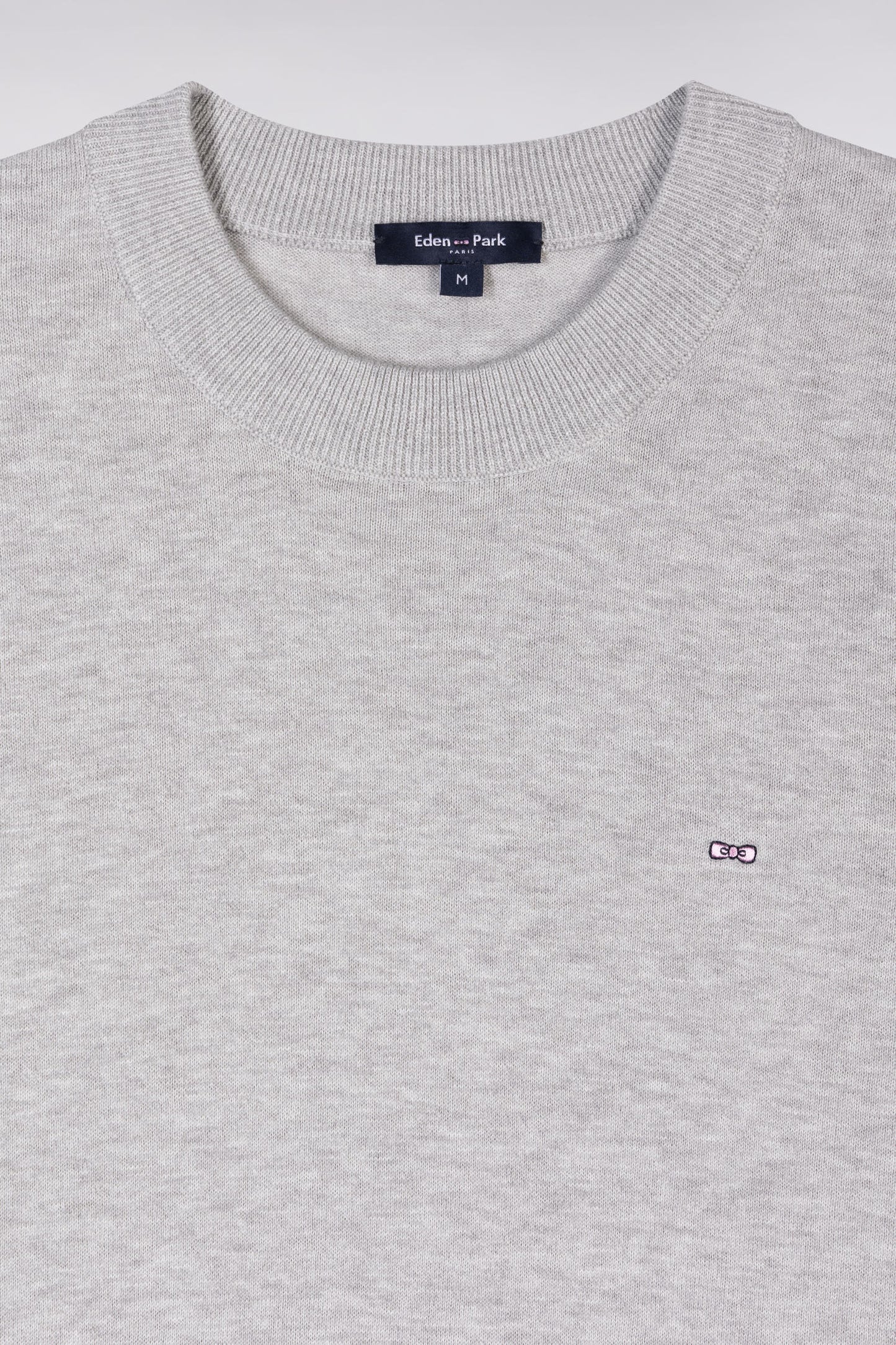 Straight-fit short-sleeved round-neck grey jumper in organic cotton cashmere blend