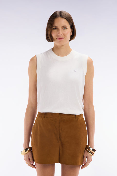 Relaxed-fit tank top jumper with round neck in ecru cotton and silk thin blend - Image 3