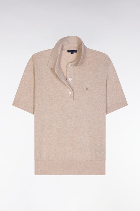 Straight-fit short-sleeved beige jumper with polo collar - Image 2