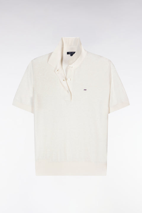 Straight-fit short-sleeved ecru jumper with polo collar - Image 2