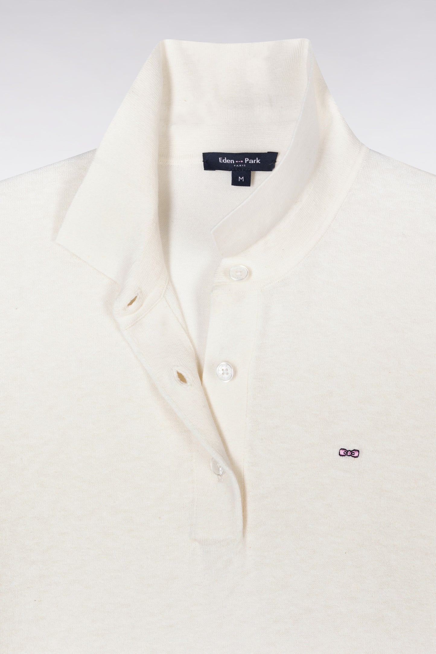 Straight-fit short-sleeved ecru jumper with polo collar