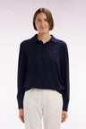 Relaxed-fit navy rugby shirt collar jumper in organic cotton and cashmere blend