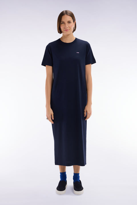 T-shirt dress in navy Pima cotton, straight cut - Image 3