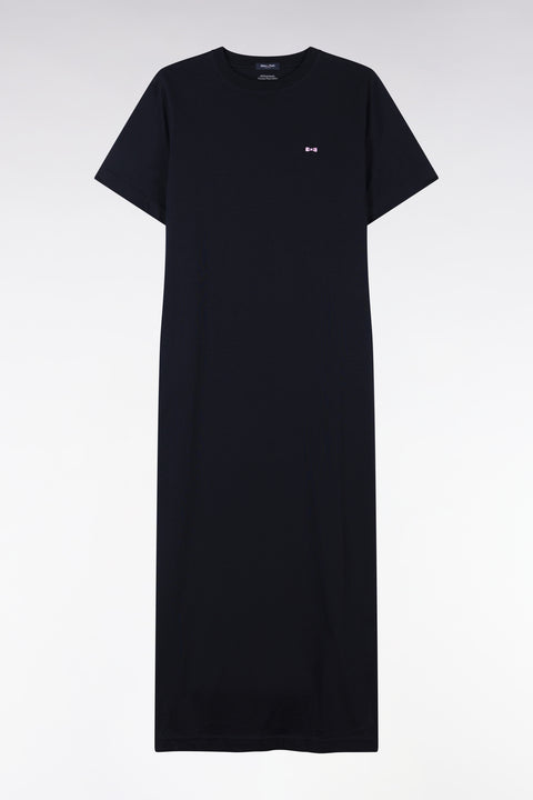 T-shirt dress in navy Pima cotton, straight cut - Image 2