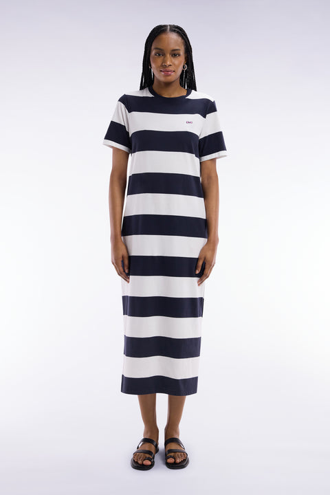 Navy and white Pima cotton straight-cut T-shirt dress - Image 3