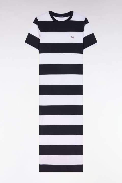 Navy and white Pima cotton straight-cut T-shirt dress - Image 2