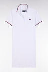White cotton rugby shirt dress with tricolor accents