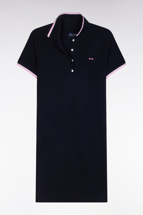 Navy cotton rugby shirt dress with tricolor accents - Image 2