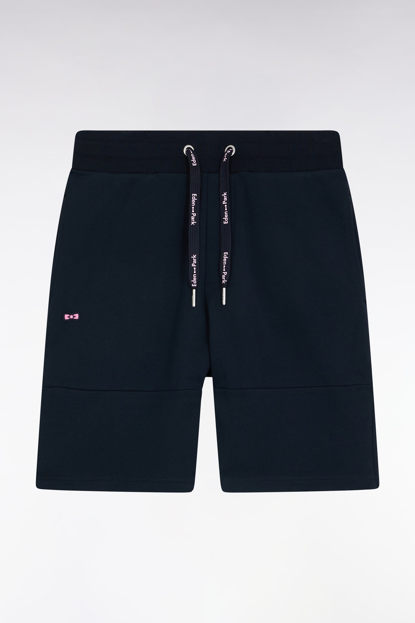 Short en molleton coton marine détails roses coupe décontractée