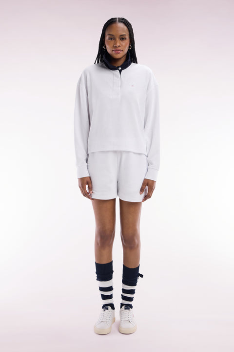 Straight-fit white cotton-blend fleece shorts - Image 3
