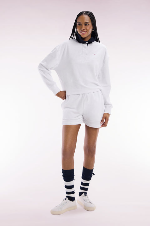 Straight-fit white cotton-blend fleece shorts - Image 1