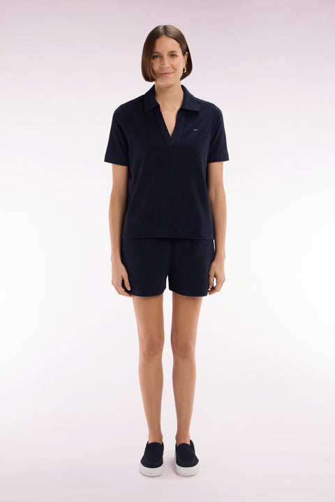 Straight-fit navy cotton-blend fleece shorts - Image 3