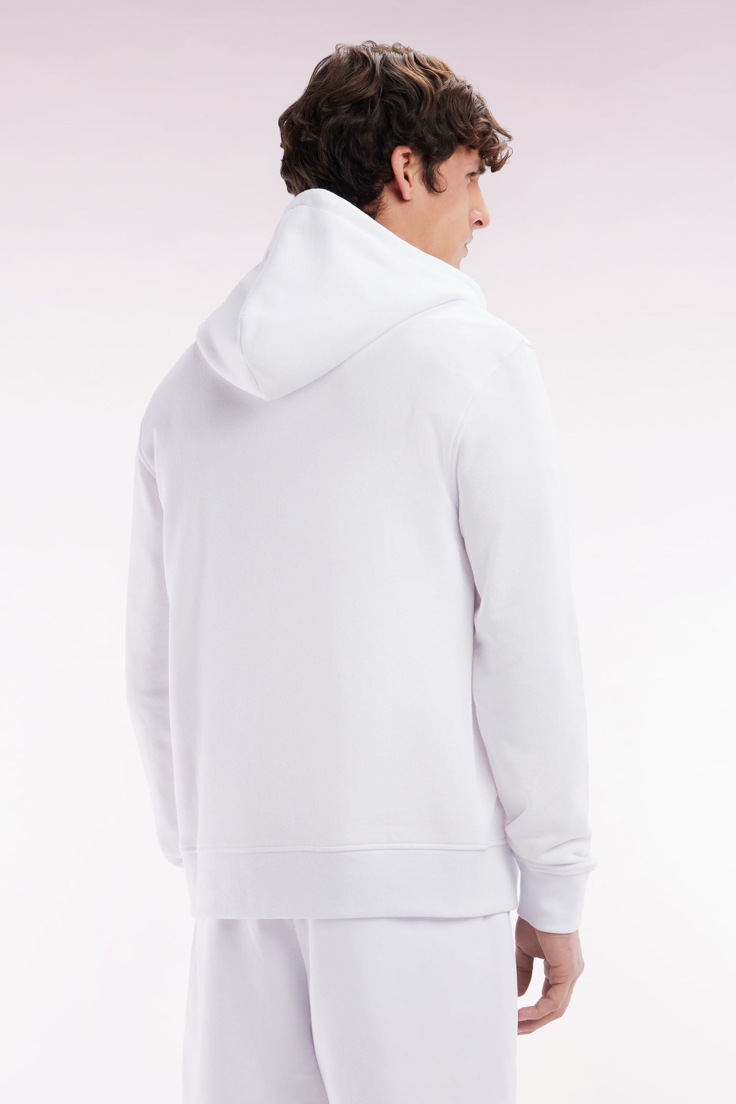 Straight-fit white cotton fleece zip-up sweatshirt