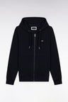 Straight-fit navy cotton fleece zip-up sweatshirt