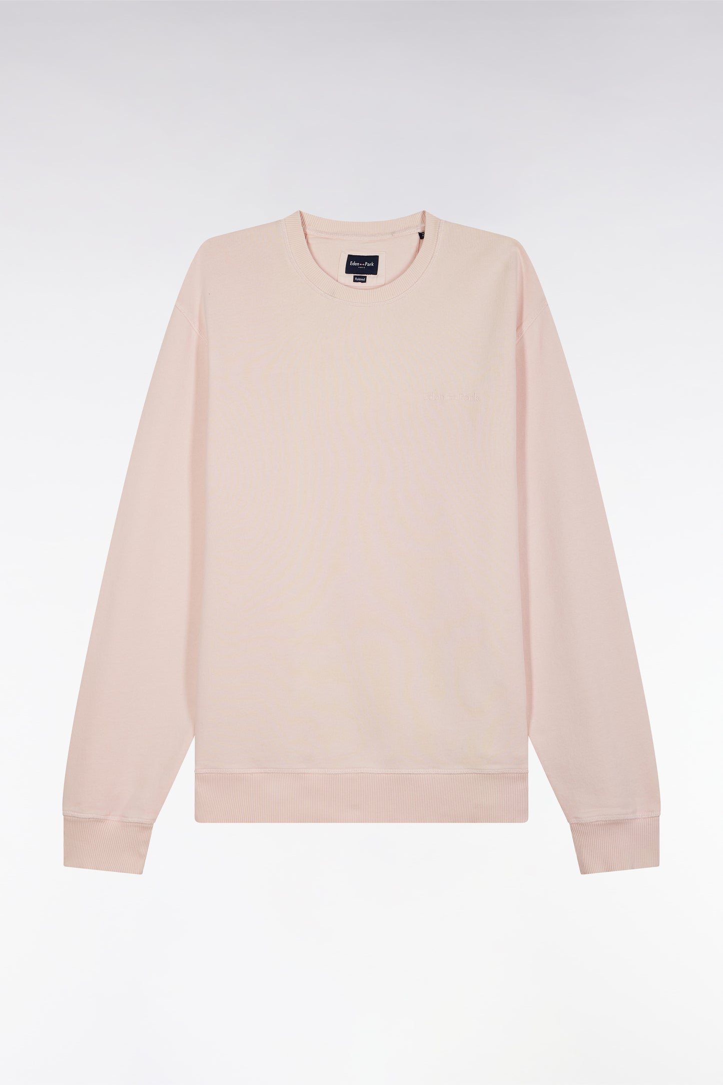 Relaxed-fit overdyed crewneck sweatshirt in light pink cotton fleece