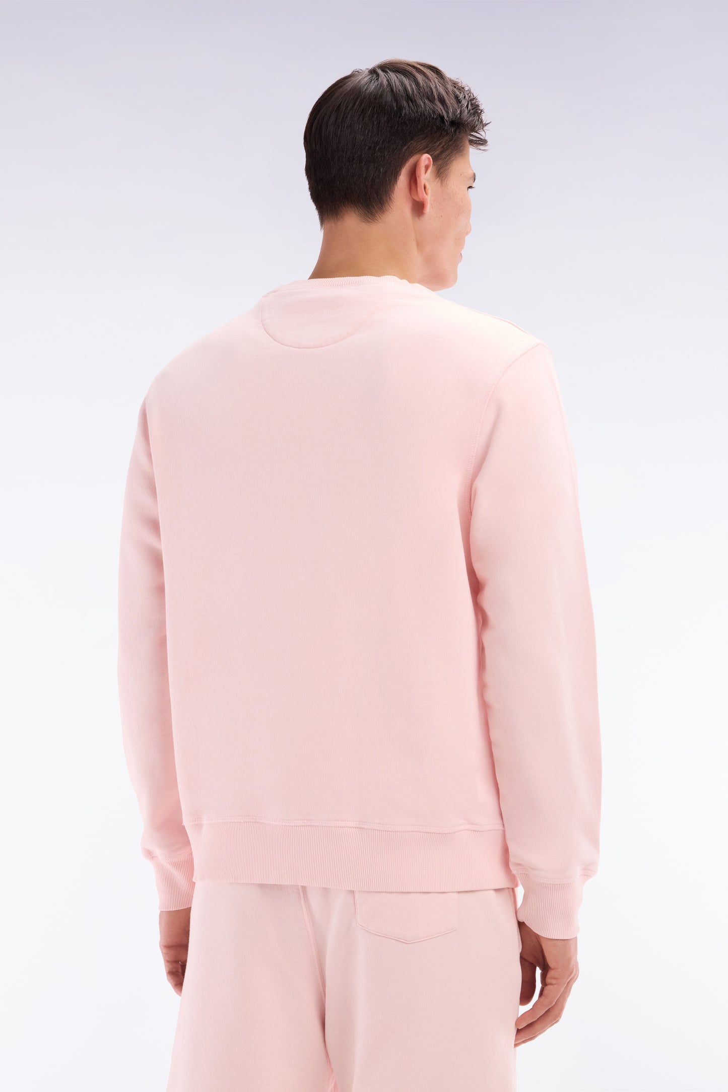 Relaxed-fit overdyed crewneck sweatshirt in light pink cotton fleece
