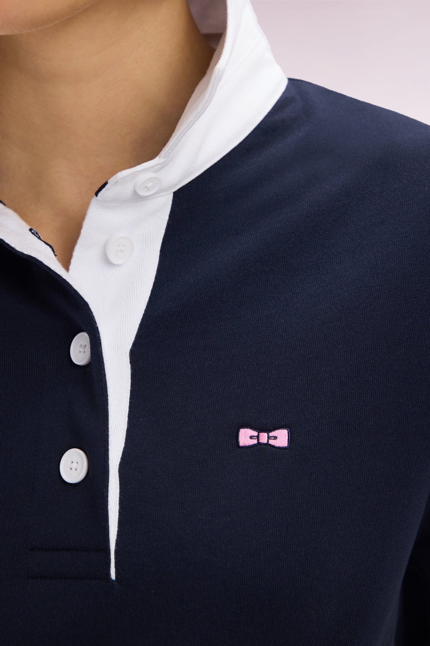 Relaxed-fit navy cotton sweatshirt with a rugby shirt collar