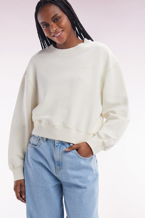 Relaxed-fit short beige cotton sweatshirt - Image 1