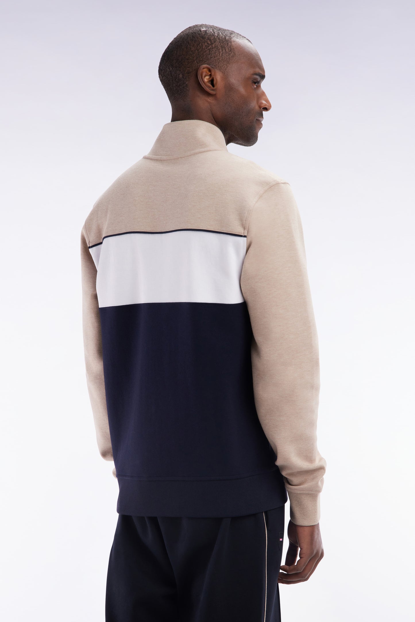 Straight-fit zip-up sweatshirt in beige cotton interlock