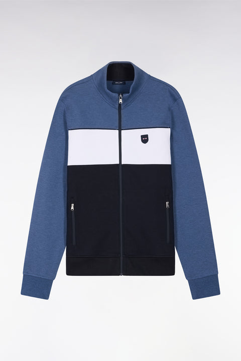 Straight-fit zip-up sweatshirt in dark blue cotton interlock - Image 2